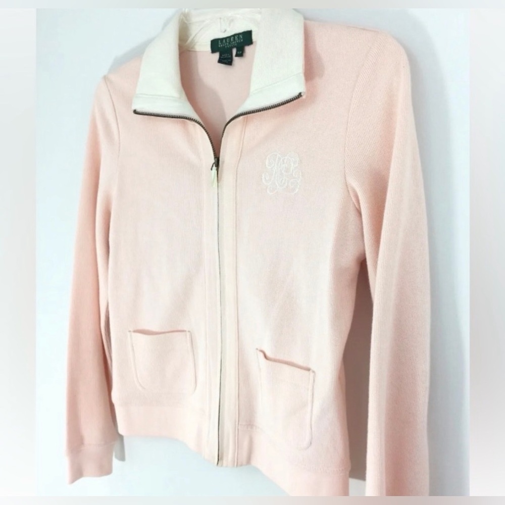 Ralph Lauren EUC Womens Light Pink Cotton Knit Zippered Jacket